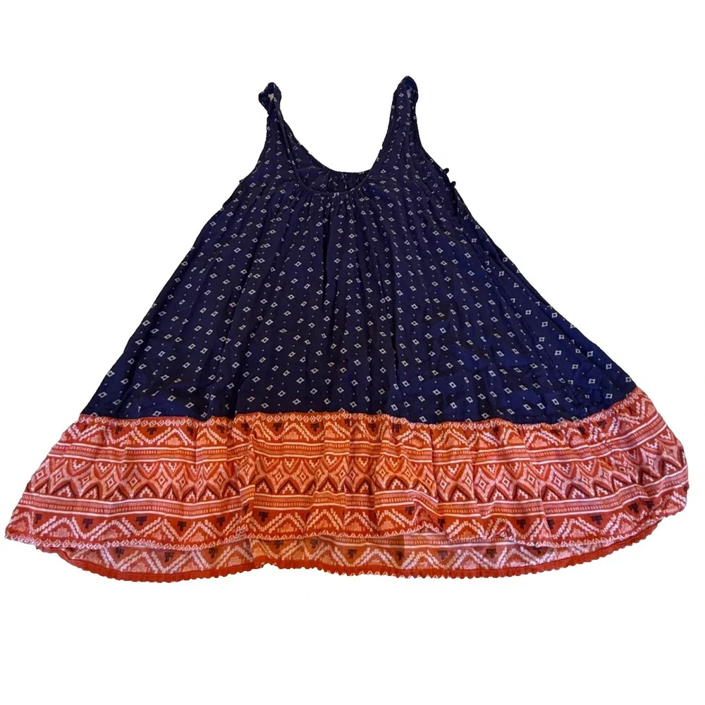 ROXY Boho Gypsy‎ Sleeveless Swing Mini Sundress; Blue/Orange; Size Small